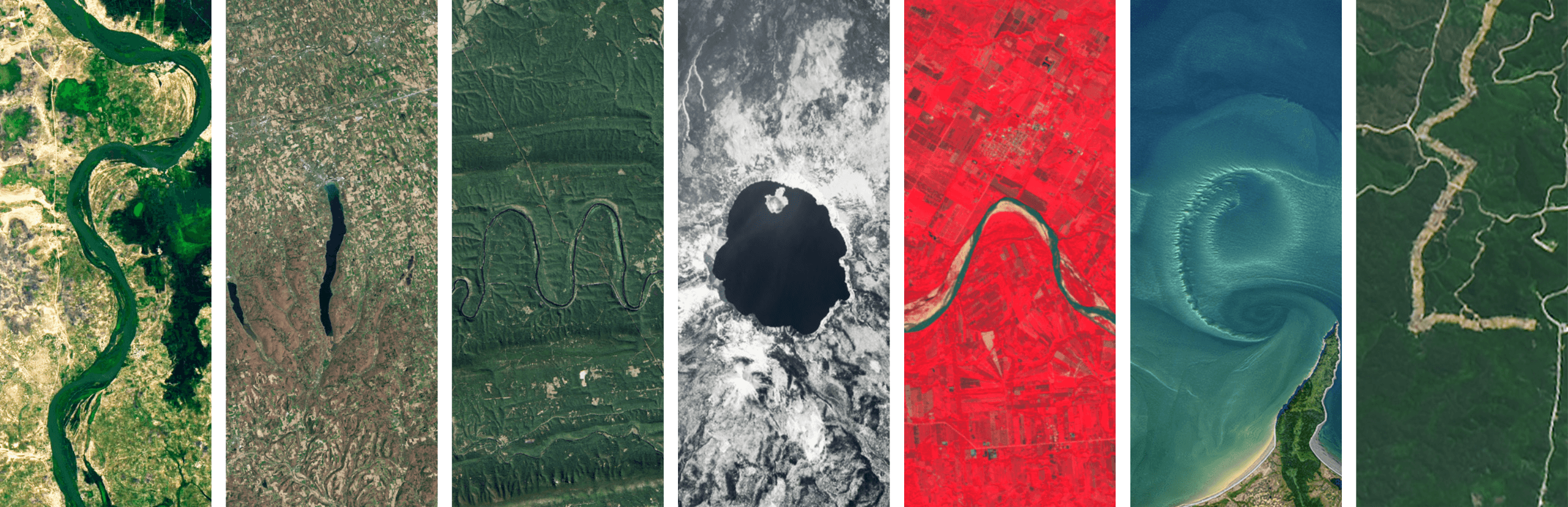 The name SIMONEL spelled out using Landsat satellite imagery of Earth's surface